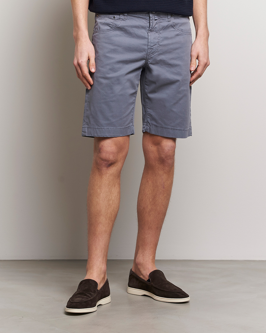 Herre | Klær | Jacob Cohën | Nicolas Cotton Gabardine Shorts Blue Grey