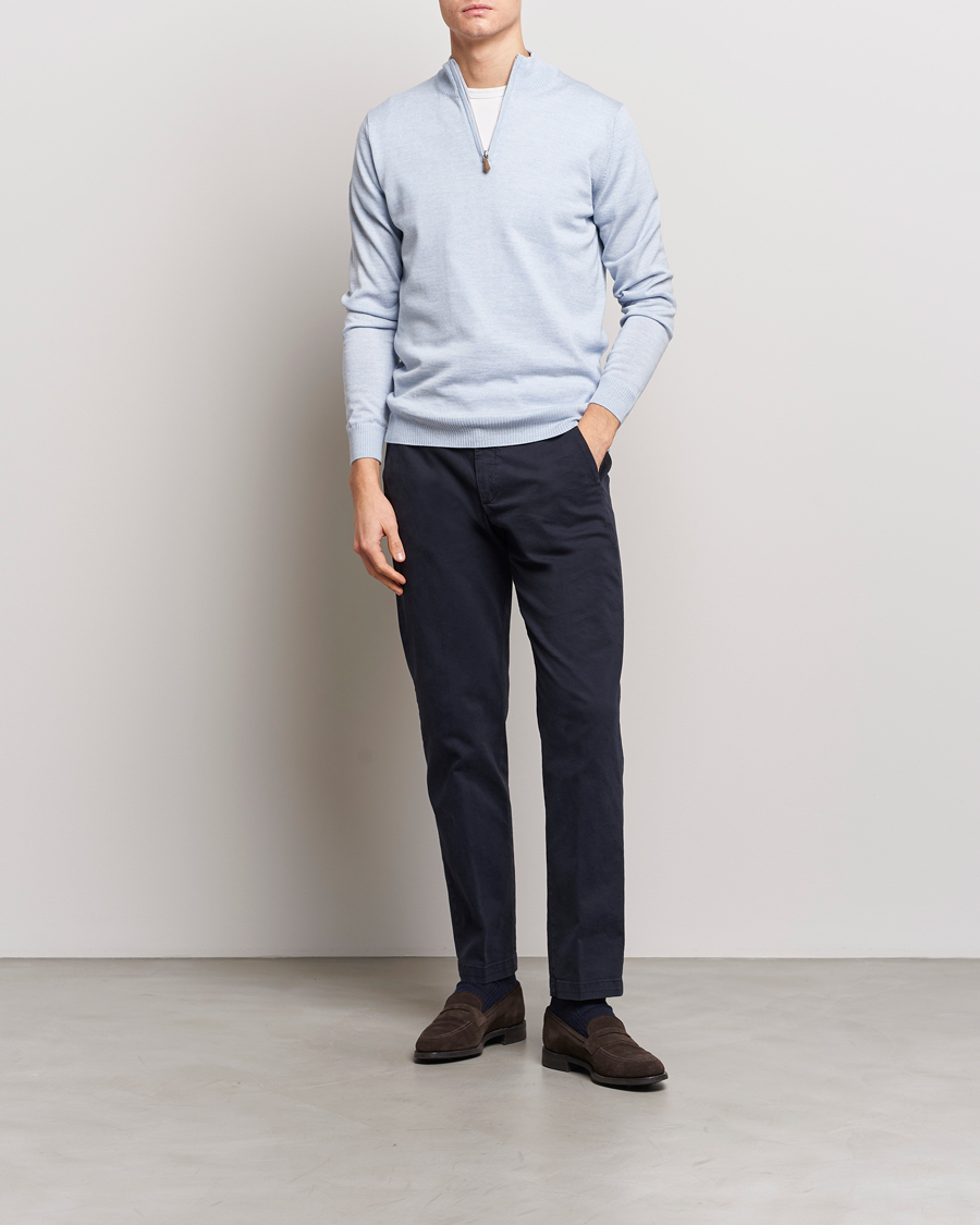 Herre | Gensere | Stenströms | Merino Half Zip Light Blue