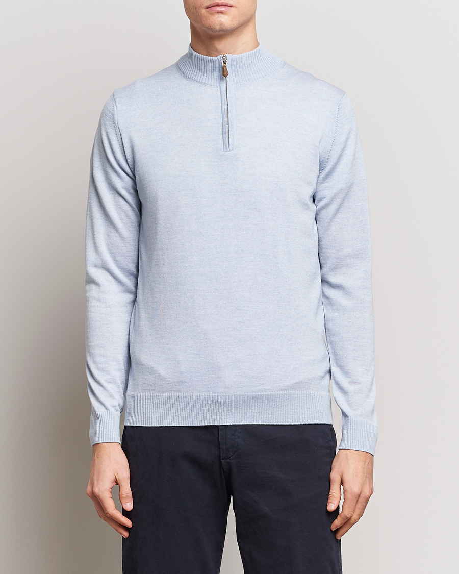 Herre | Formal Wear | Stenströms | Merino Wool Half Zip Light Blue