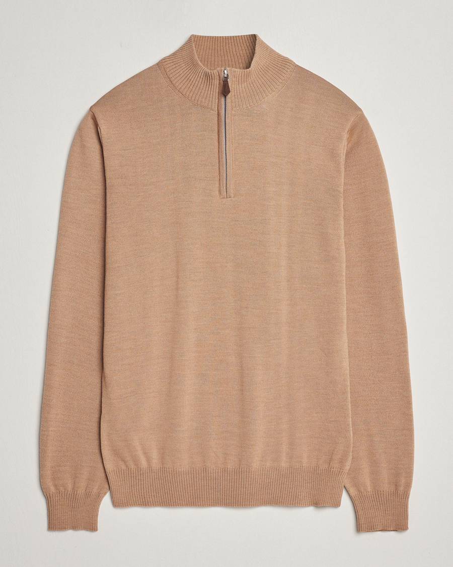 Herre | Gensere | Stenströms | Merino Wool Half Zip Sand