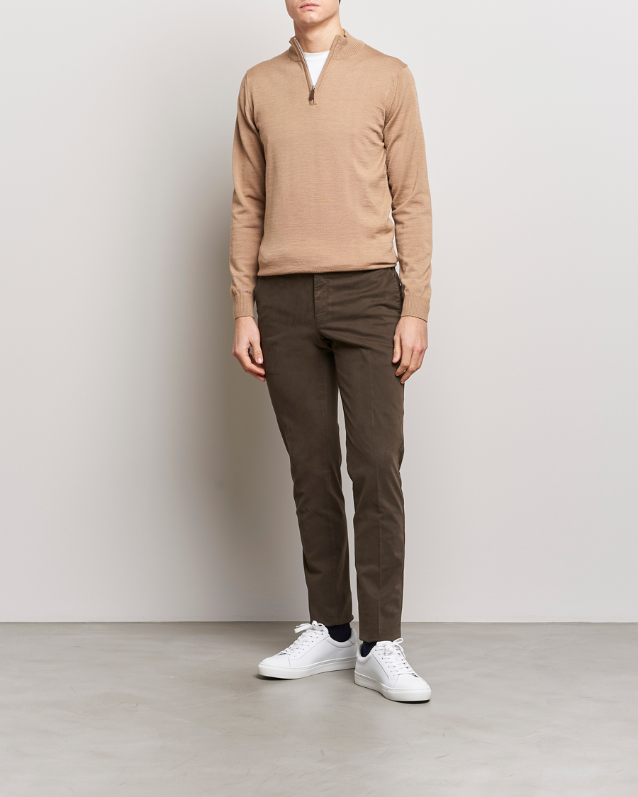 Herre | Gensere | Stenströms | Merino Wool Half Zip Sand