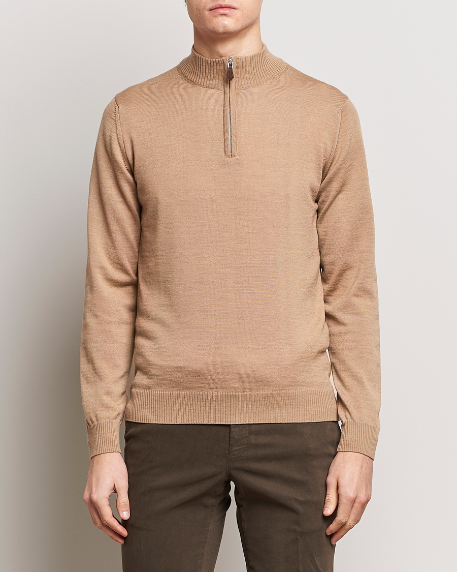 Herre | Gensere | Stenströms | Merino Wool Half Zip Sand