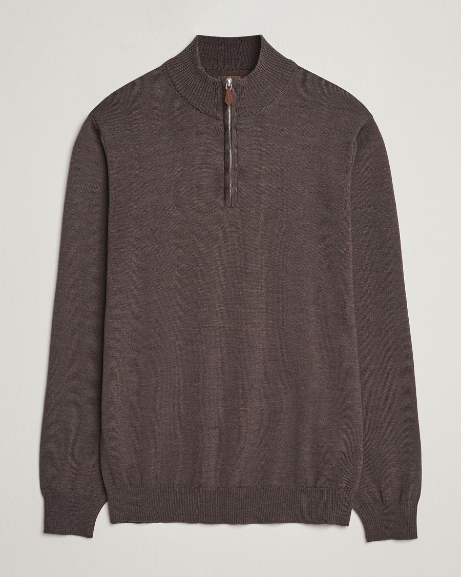Herre | Gensere | Stenströms | Merino Half Zip Dark Brown