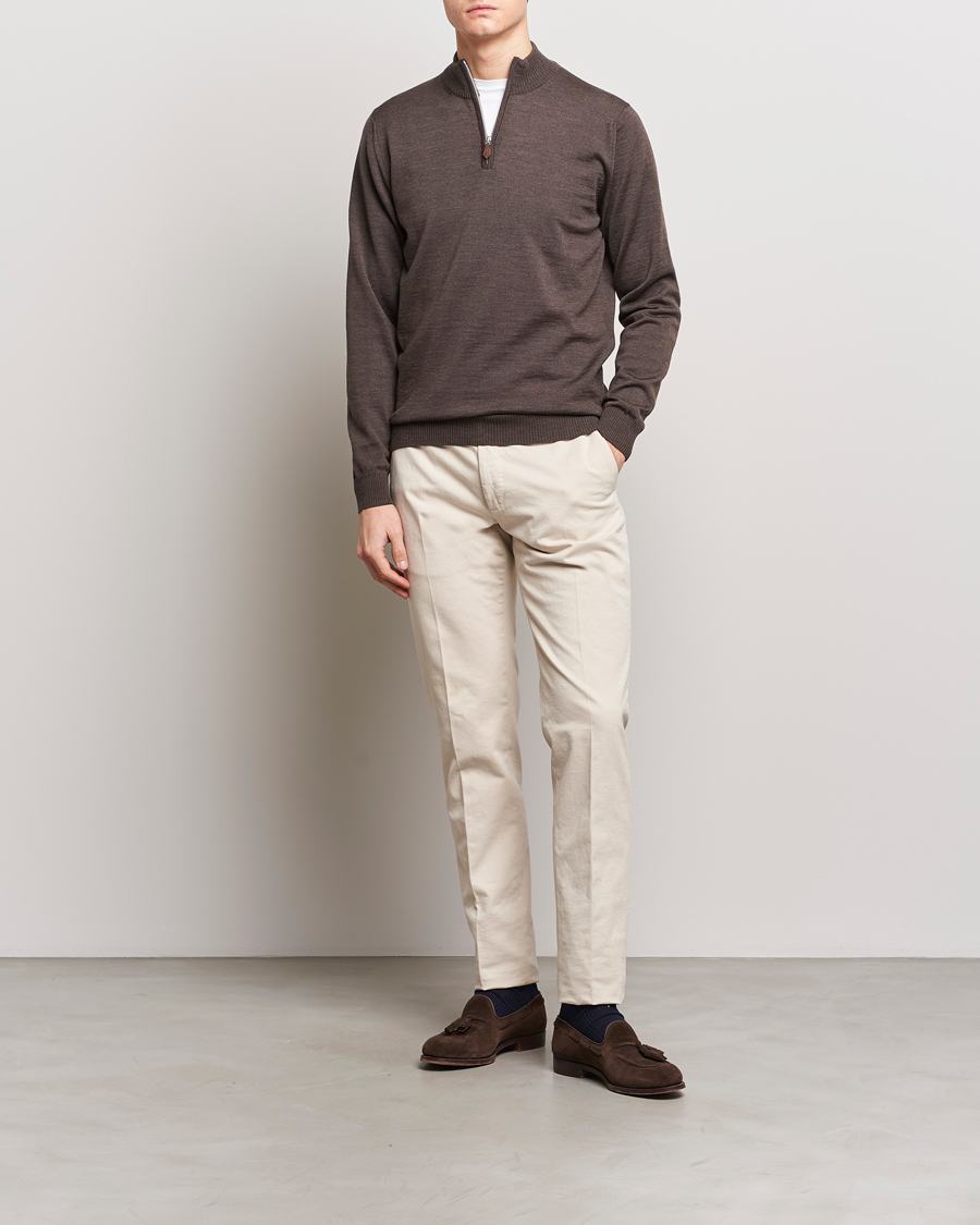 Herre | Gensere | Stenströms | Merino Half Zip Dark Brown