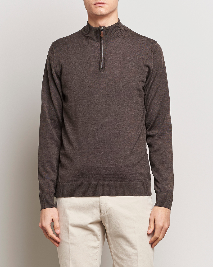 Herre | Gensere | Stenströms | Merino Half Zip Dark Brown