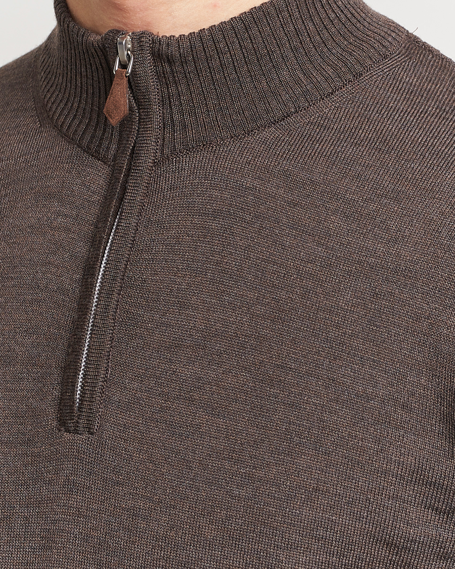 Herre | Gensere | Stenströms | Merino Half Zip Dark Brown