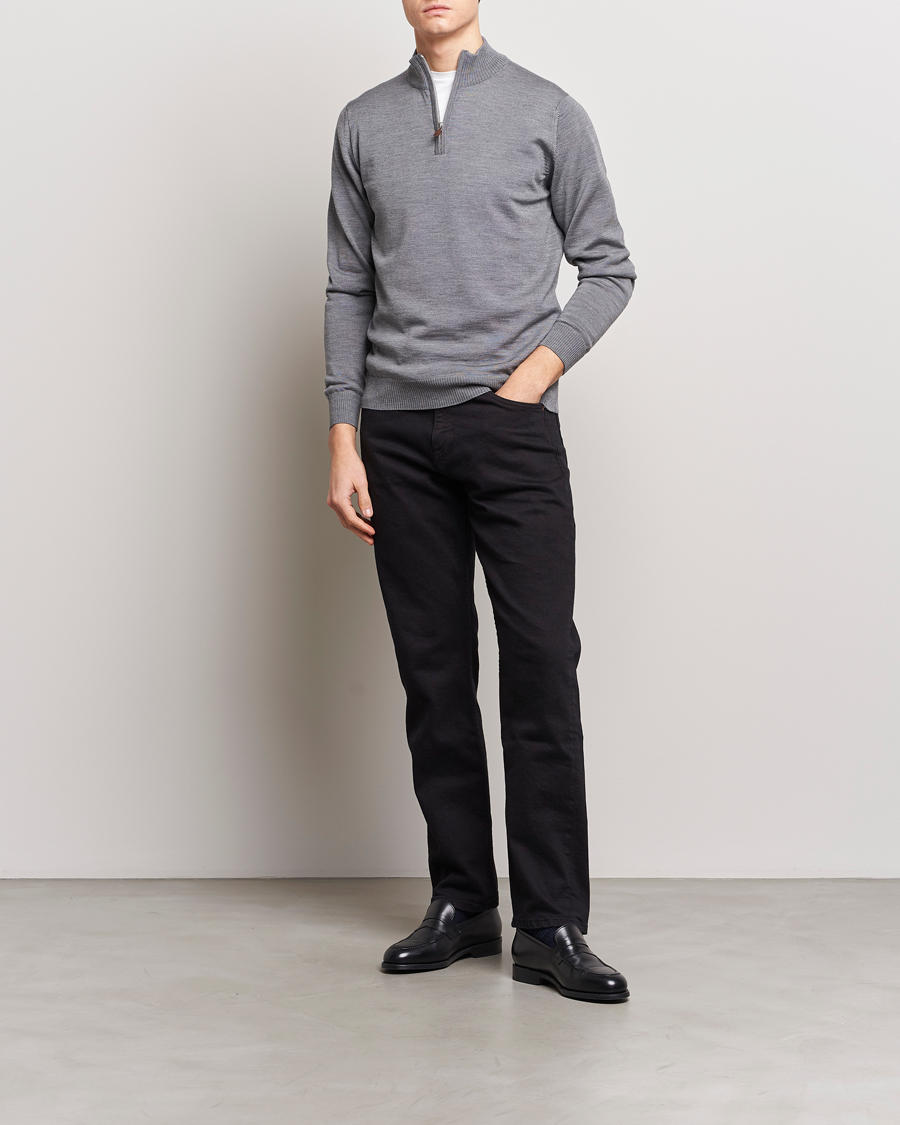 Herre | Gensere | Stenströms | Merino Wool Half Zip Mid Grey