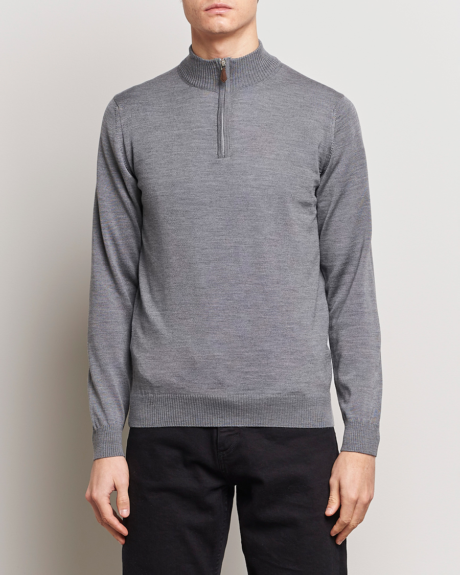 Herre | Gensere | Stenströms | Merino Wool Half Zip Mid Grey