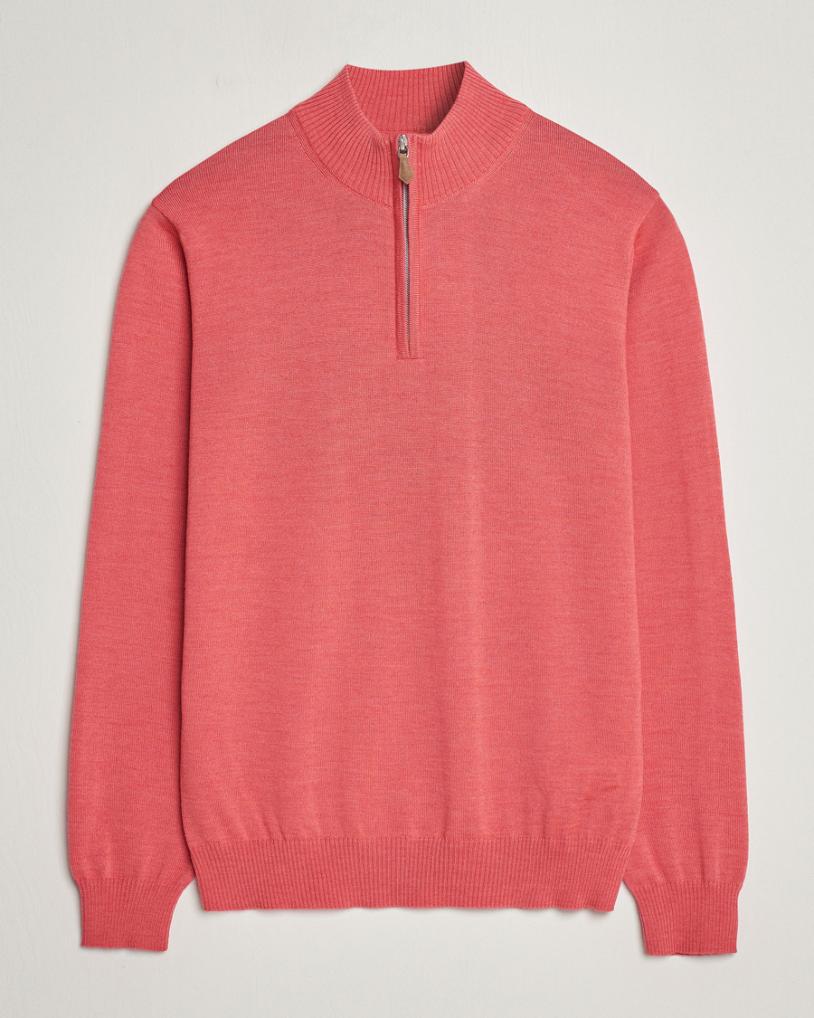 Herre | Gensere | Stenströms | Merino Wool Half Zip Coral Red
