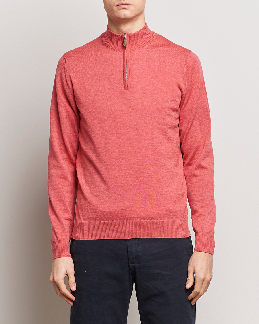 Herre | Salg | Stenströms | Merino Wool Half Zip Coral Red