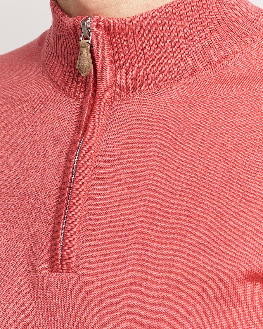 Herre | Gensere | Stenströms | Merino Wool Half Zip Coral Red