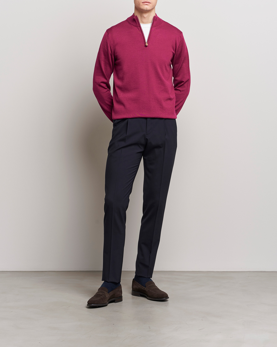Herre | Gensere | Stenströms | Merino Wool Half Zip Wine