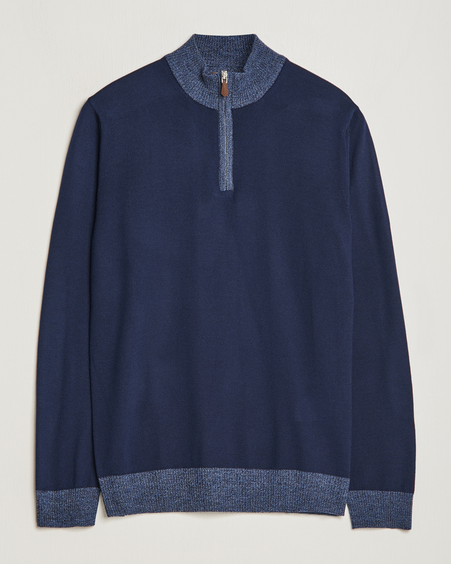 Herre | Gensere | Stenströms | Merino Contrast Half Zip Navy
