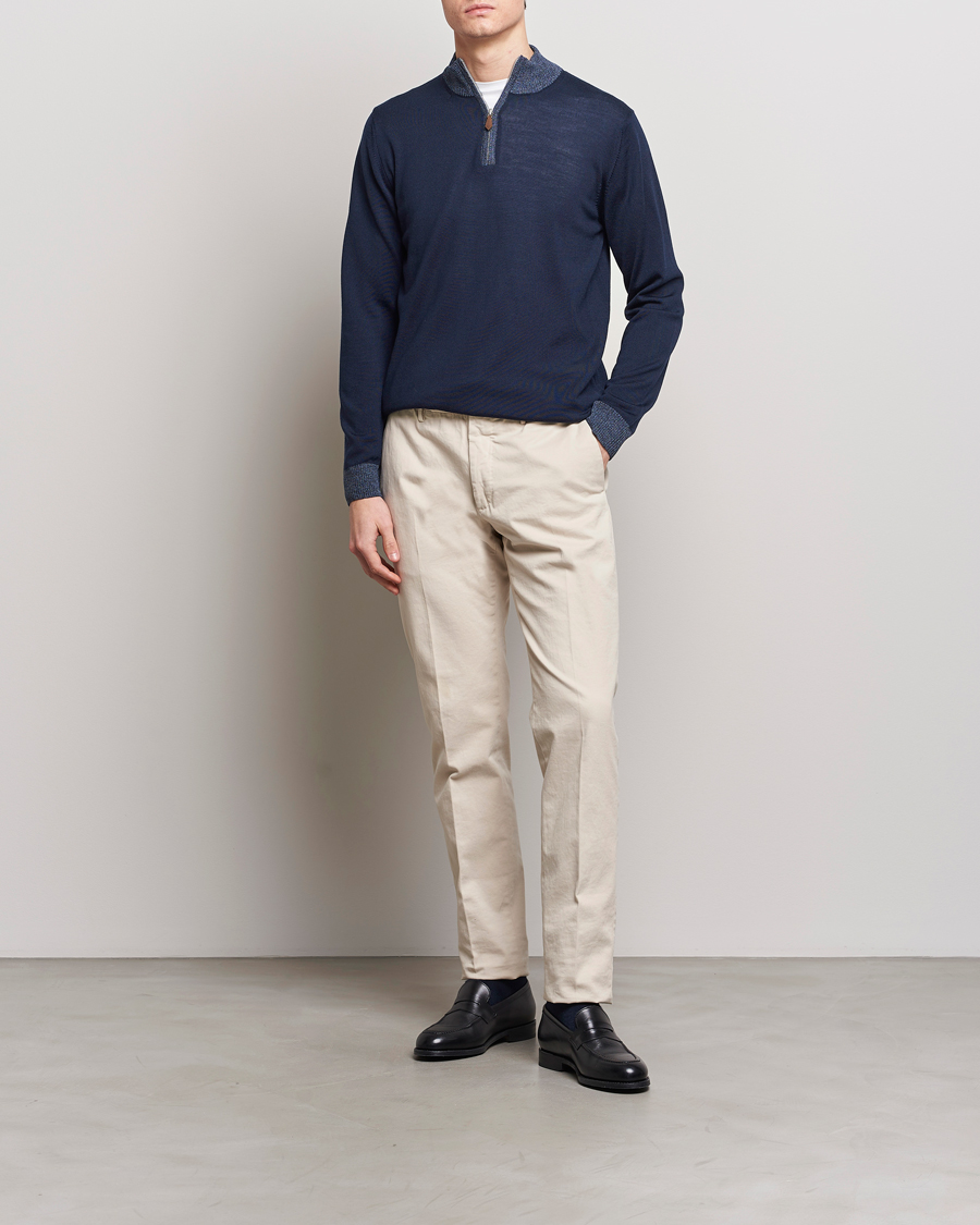 Herre | Gensere | Stenströms | Merino Contrast Half Zip Navy