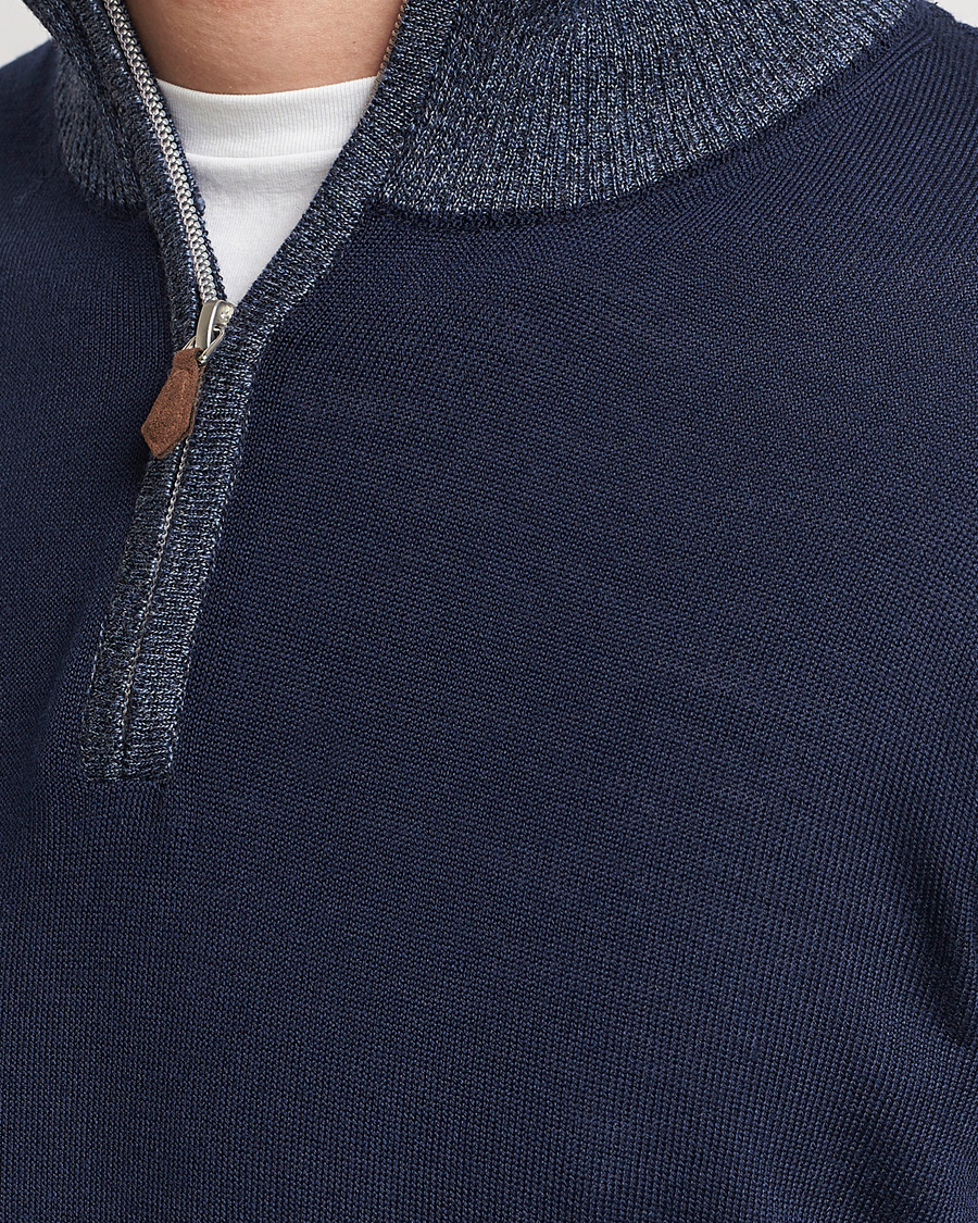 Herre | Gensere | Stenströms | Merino Contrast Half Zip Navy