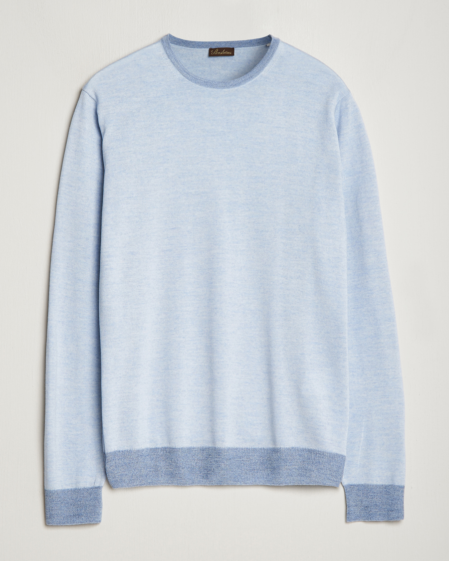 Herre | Gensere | Stenströms | Merino Contrast Crew Neck Light Blue
