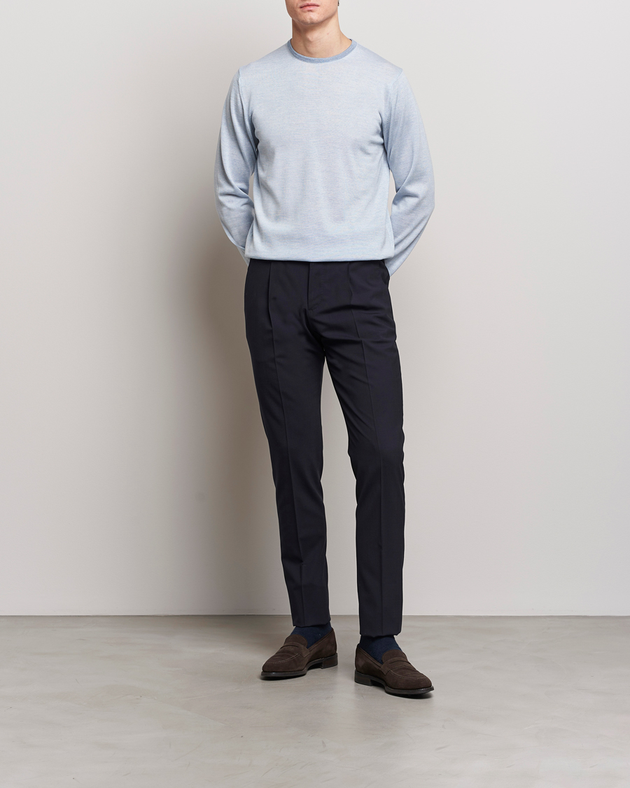 Herre | Gensere | Stenströms | Merino Contrast Crew Neck Light Blue