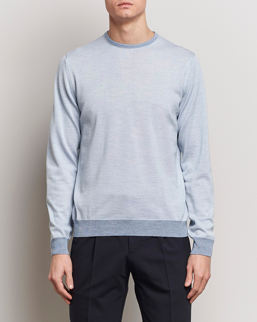 Herre |  | Stenströms | Merino Contrast Crew Neck Light Blue