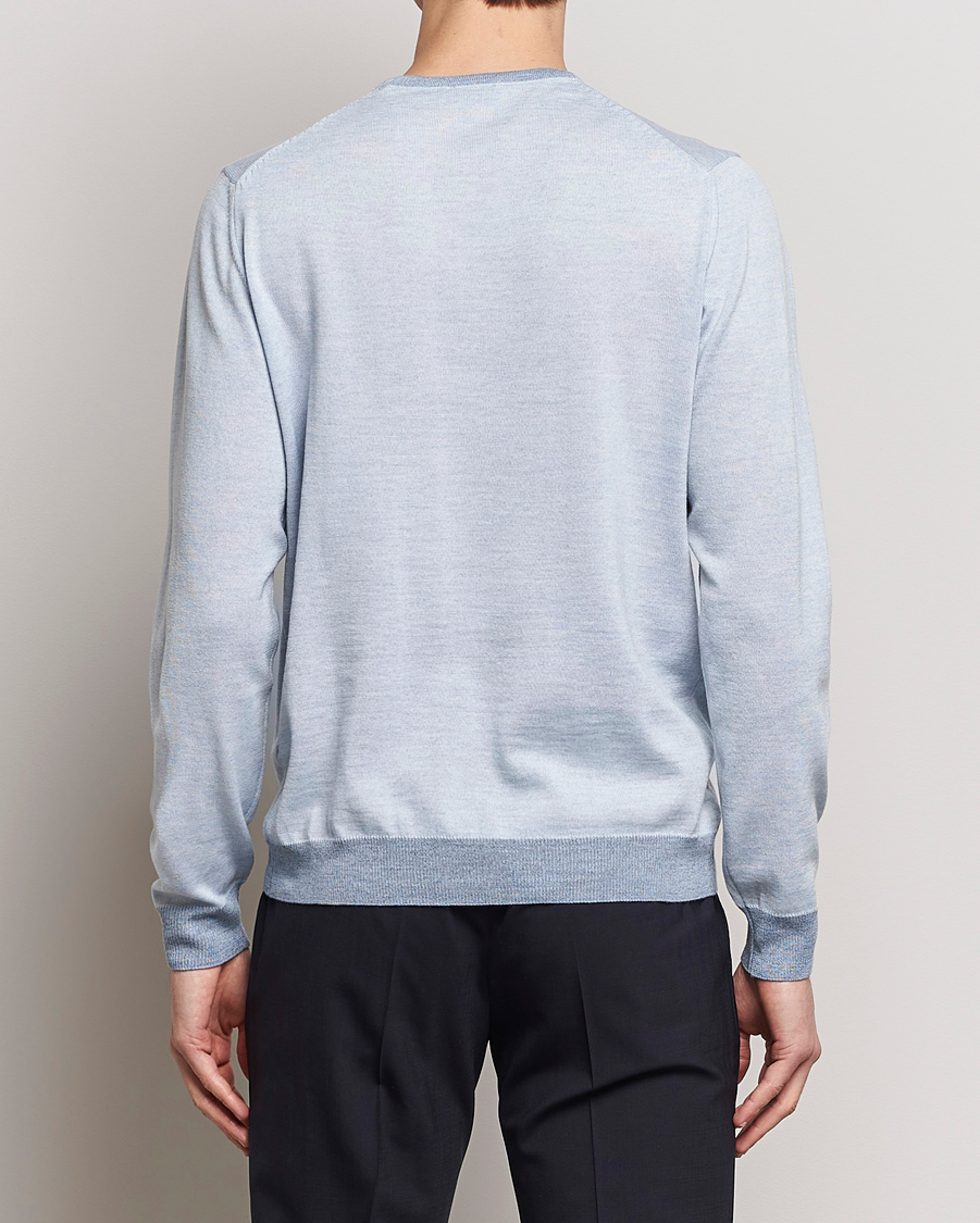 Herre | Gensere | Stenströms | Merino Contrast Crew Neck Light Blue