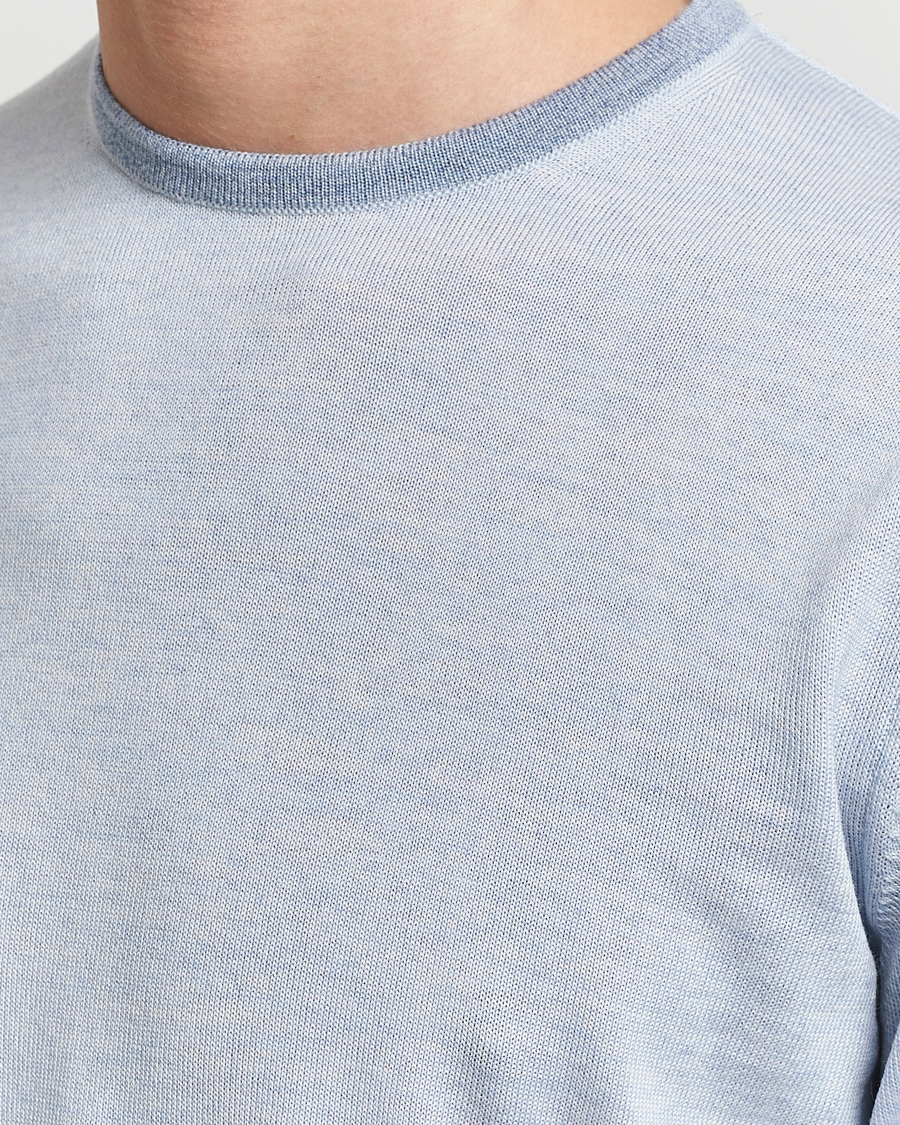 Herre | Gensere | Stenströms | Merino Contrast Crew Neck Light Blue