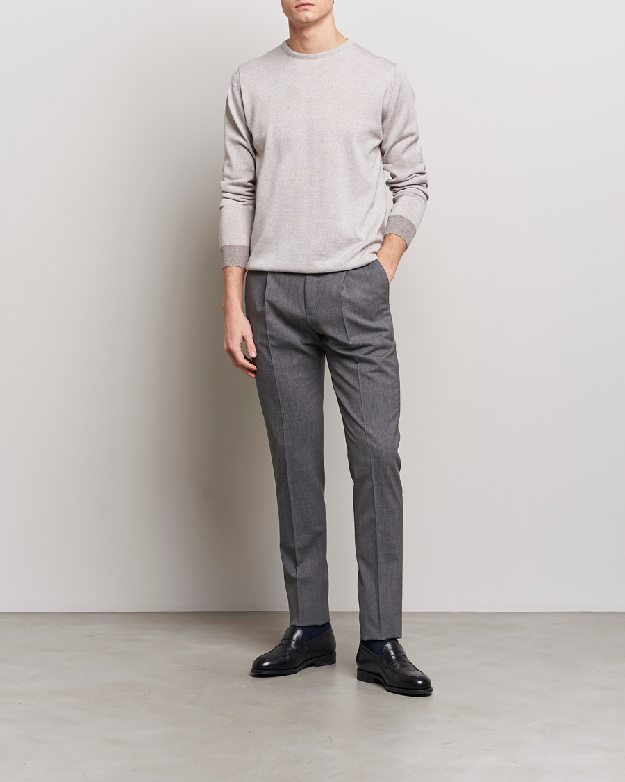 Herre | Gensere | Stenströms | Merino Contrast Crew Neck Beige