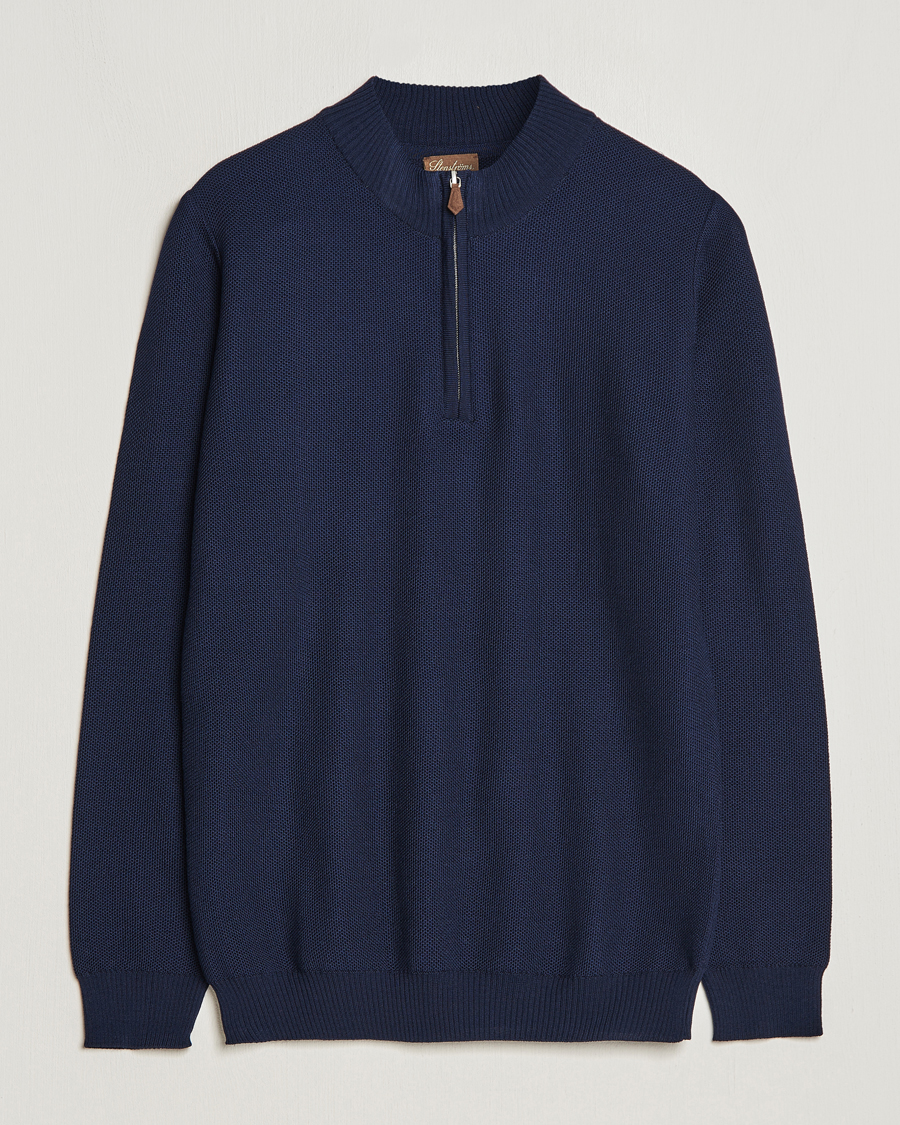 Herre | Gensere | Stenströms | Textured Merino Half Zip Navy