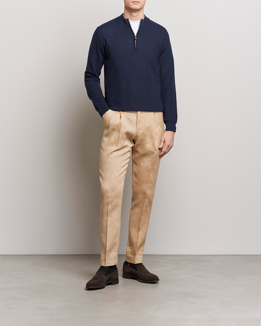 Herre | Gensere | Stenströms | Textured Merino Half Zip Navy
