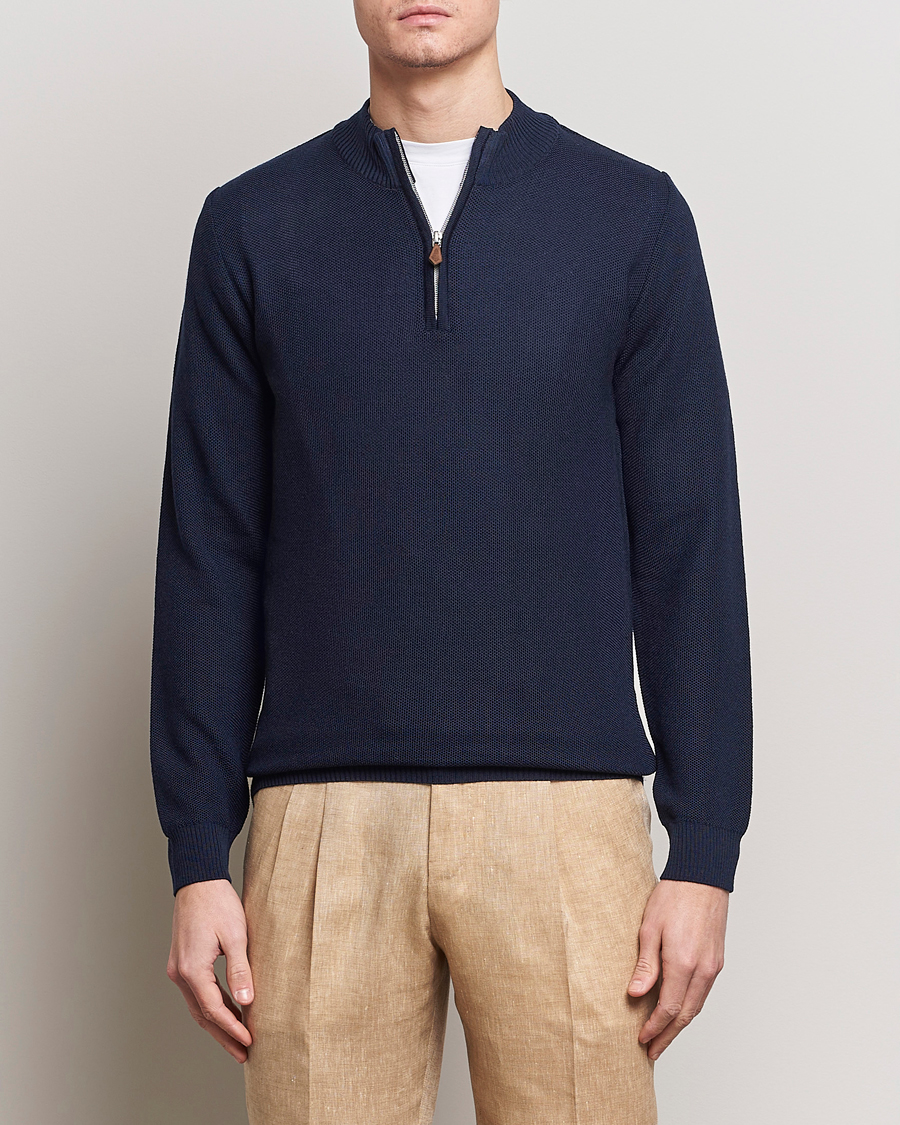 Herre | Gensere | Stenströms | Textured Merino Half Zip Navy