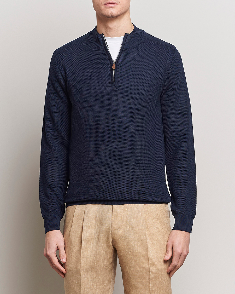 Herr | Tröjor | Stenströms | Textured Merino Half Zip Navy