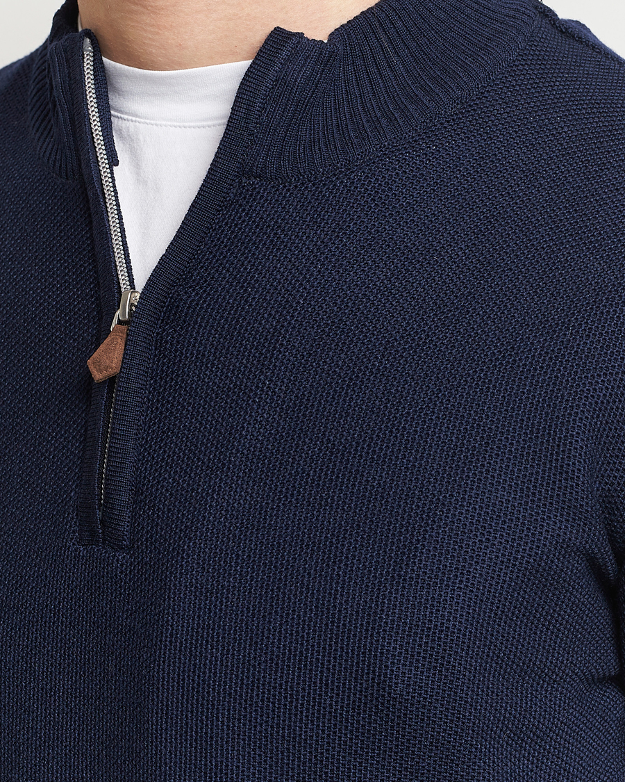 Herre | Gensere | Stenströms | Textured Merino Half Zip Navy
