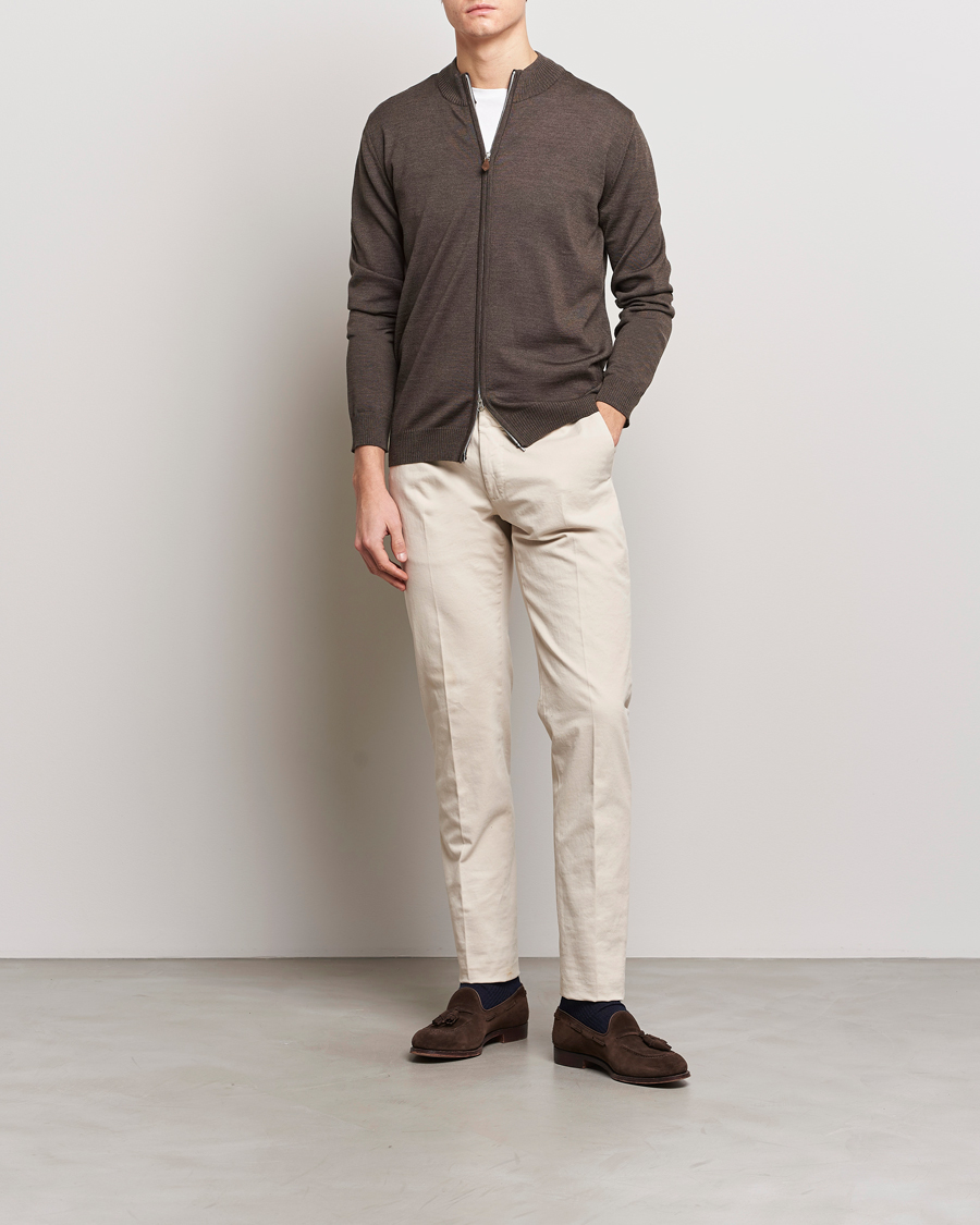 Herre | Gensere | Stenströms | Merino Wool Full Zip Brown