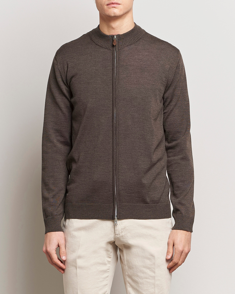 Herre | Avdelinger | Stenströms | Merino Wool Full Zip Brown