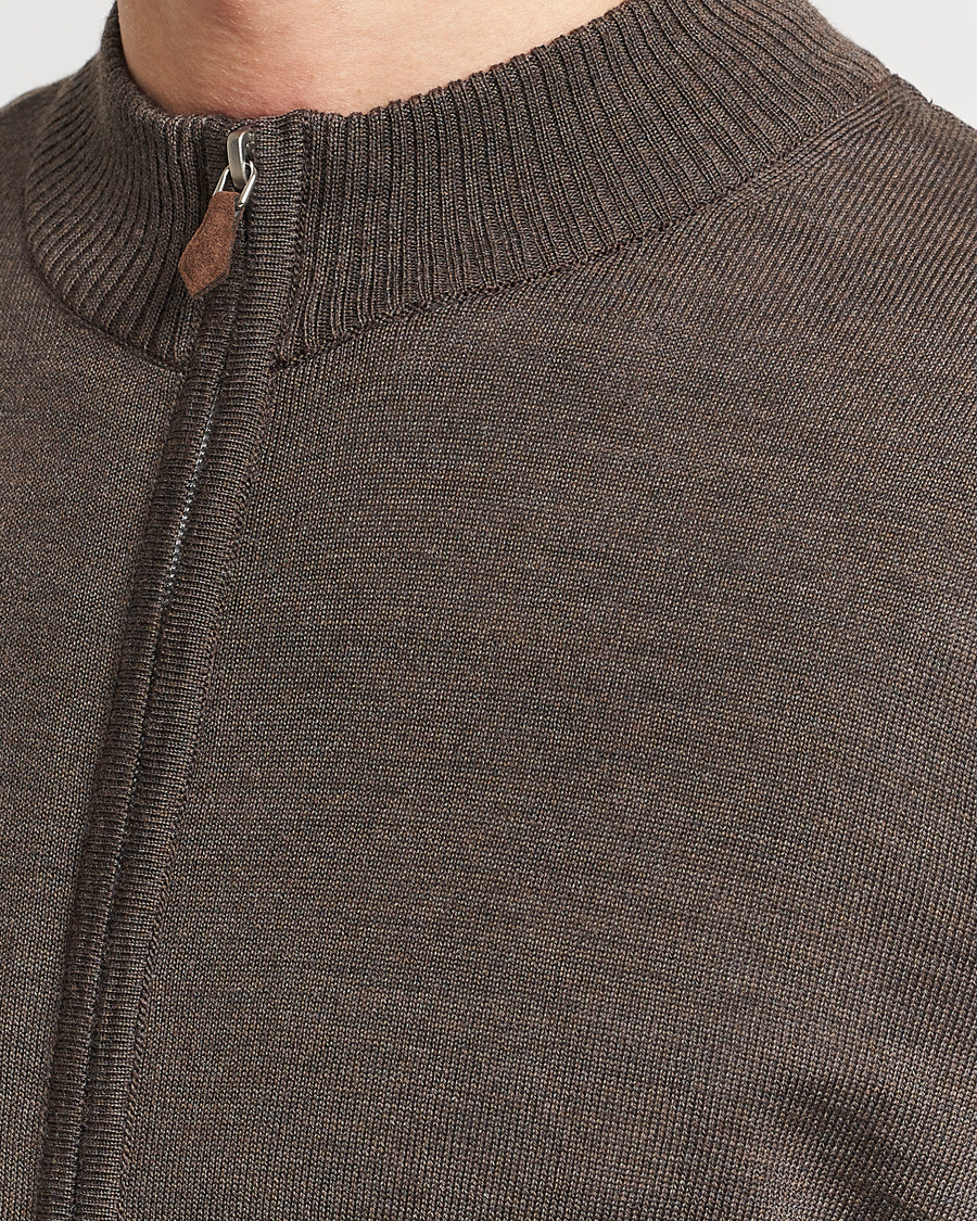Herre | Gensere | Stenströms | Merino Wool Full Zip Brown