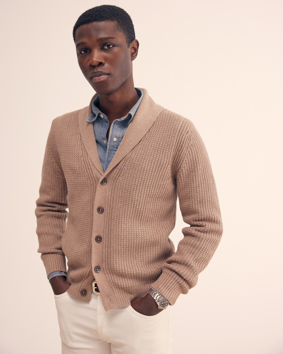 Herre | Gensere | Stenströms | Cotton/Cashmere Shawl Cardigan Brown