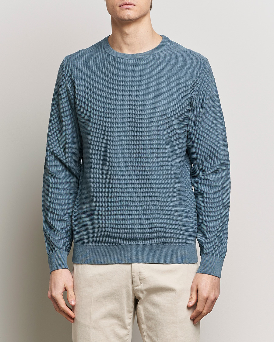 Herre | Business & Beyond | Stenströms | Organic Cotton Crew Neck Mid Blue