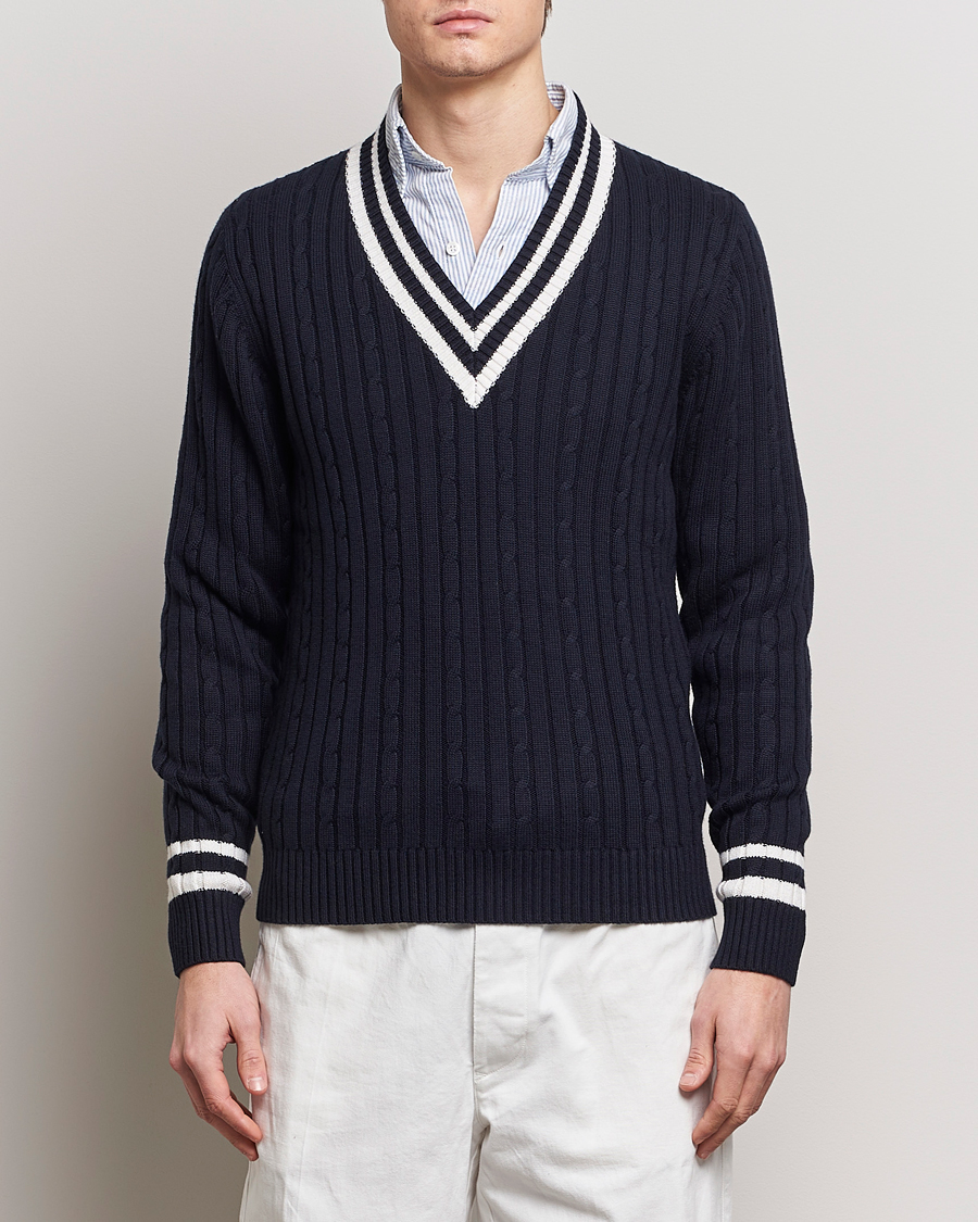 Herre | Klær | Stenströms | Cotton/Cashmere Cable V-Neck Navy