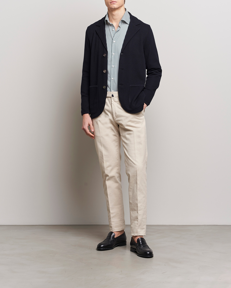 Herre | Dressjakker | Stenströms | Merino Wool Texture Knitted Blazer Navy