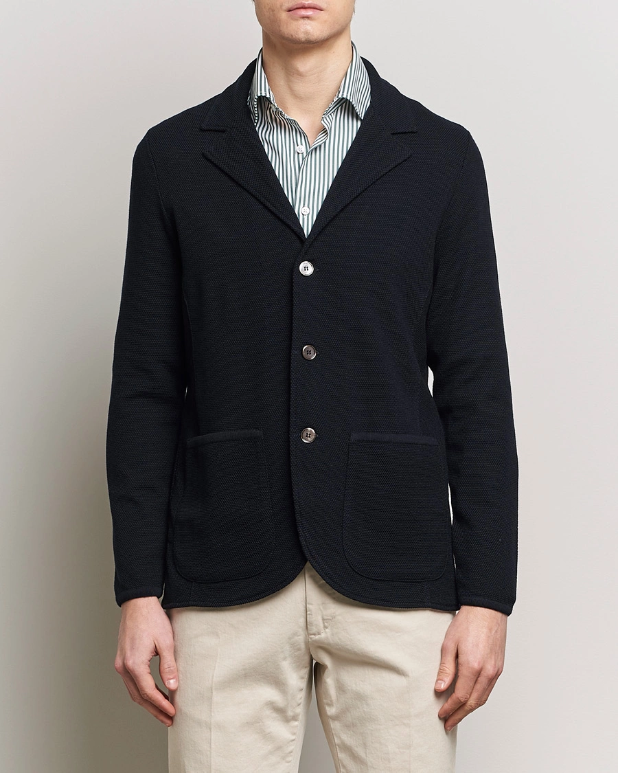 Herre | Strikkede blazere | Stenströms | Merino Wool Texture Knitted Blazer Navy