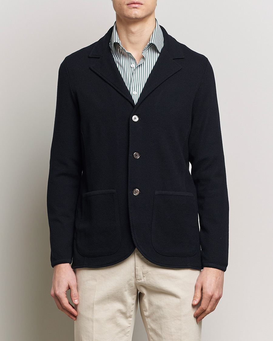 Herre | Jakke og bukse | Stenströms | Merino Wool Texture Knitted Blazer Navy