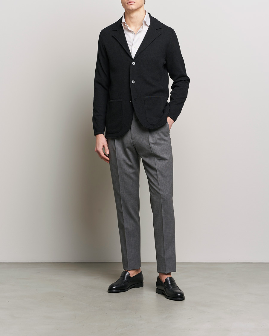 Herre | Dressjakker | Stenströms | Merino Wool Texture Knitted Blazer Black
