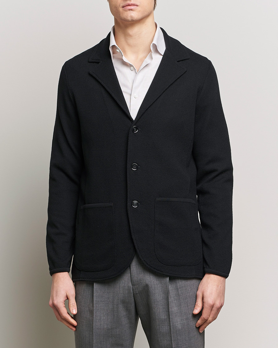 Herre | Dressjakker | Stenströms | Merino Wool Texture Knitted Blazer Black