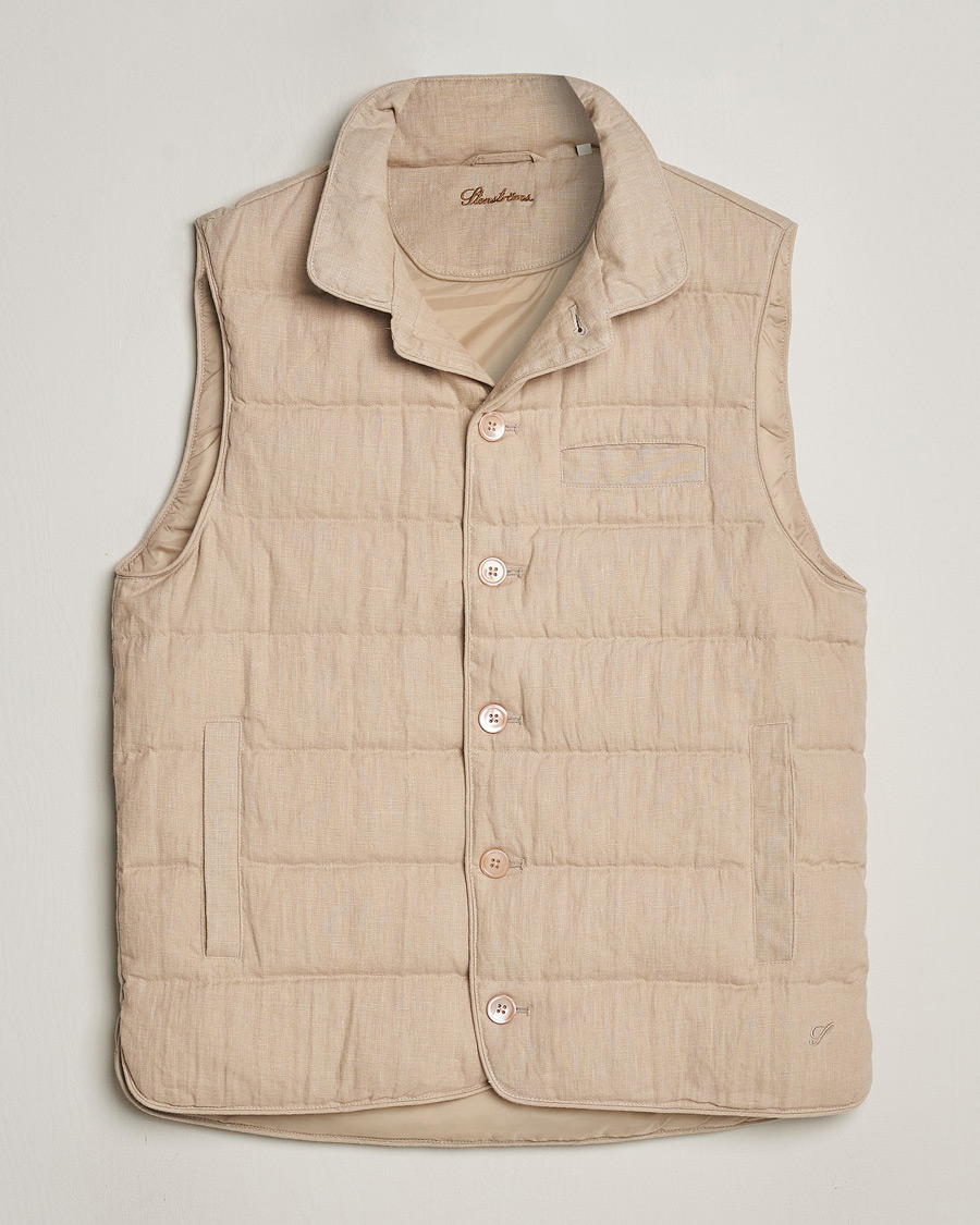 Herre | Jakker | Stenströms | Linen Down Padded Button Vest Beige