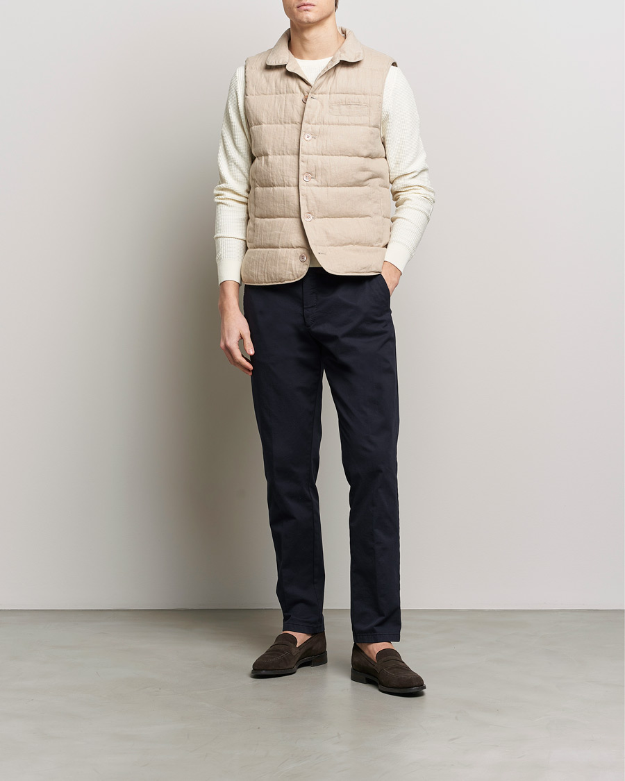 Herre | Jakker | Stenströms | Linen Down Padded Button Vest Beige