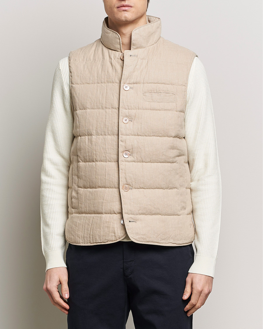 Herre |  | Stenströms | Linen Down Padded Button Vest Beige