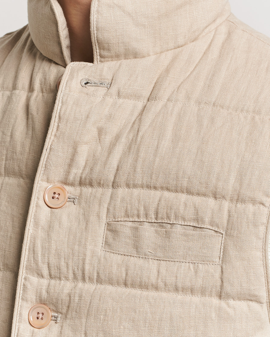Herre | Jakker | Stenströms | Linen Down Padded Button Vest Beige