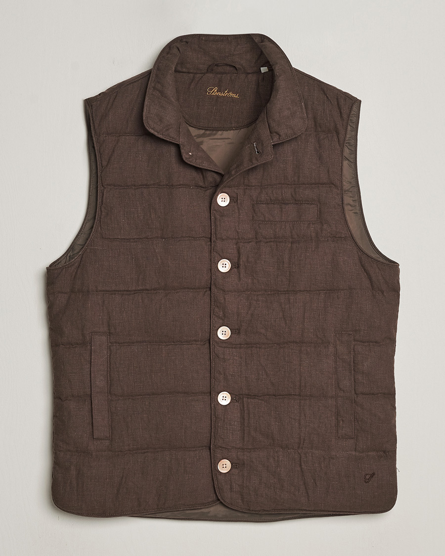 Herre | Jakker | Stenströms | Linen Down Padded Button Vest Brown