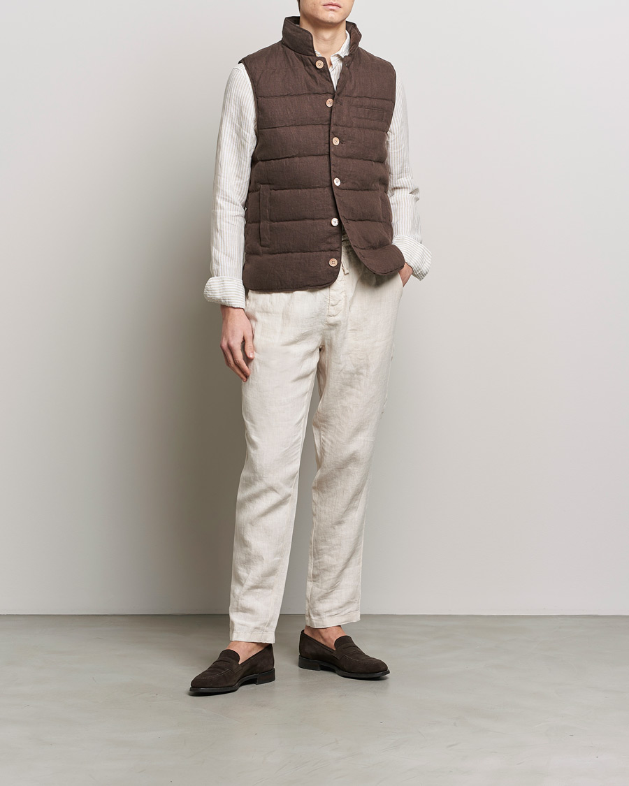 Herre | Jakker | Stenströms | Linen Down Padded Button Vest Brown