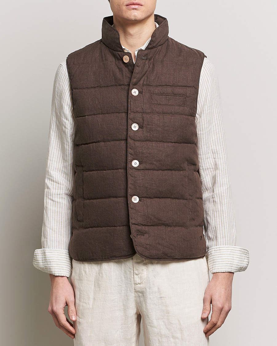 Herre | Dressede jakker | Stenströms | Linen Down Padded Button Vest Brown