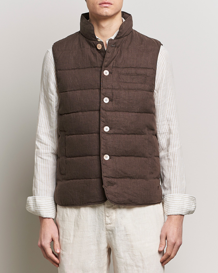 Herre | Høstjakker | Stenströms | Linen Down Padded Button Vest Brown