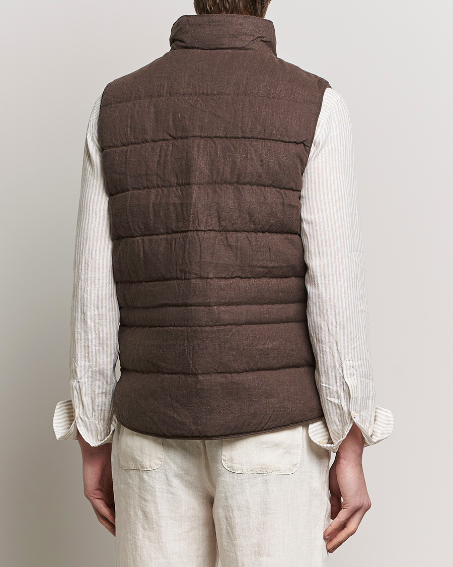 Herre | Jakker | Stenströms | Linen Down Padded Button Vest Brown